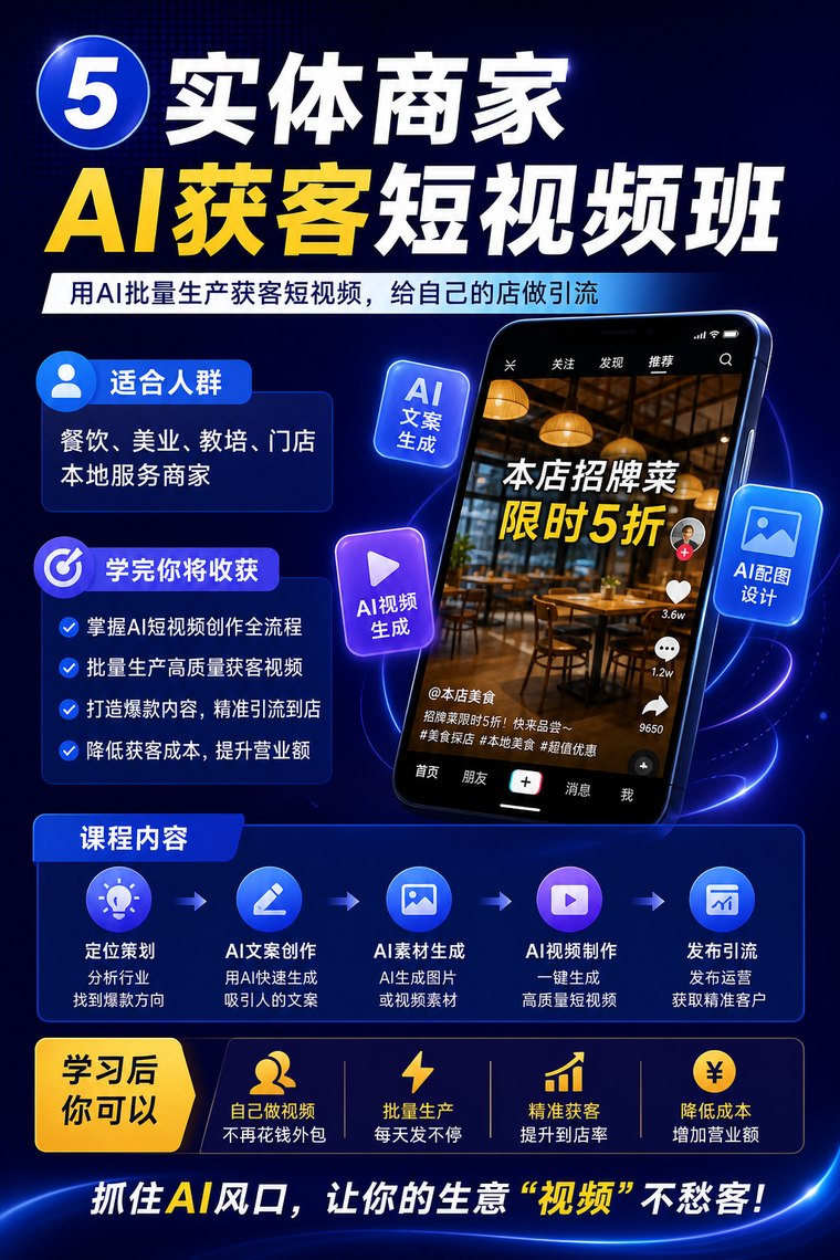 实体商家 AI 获客短视频班 课程海报